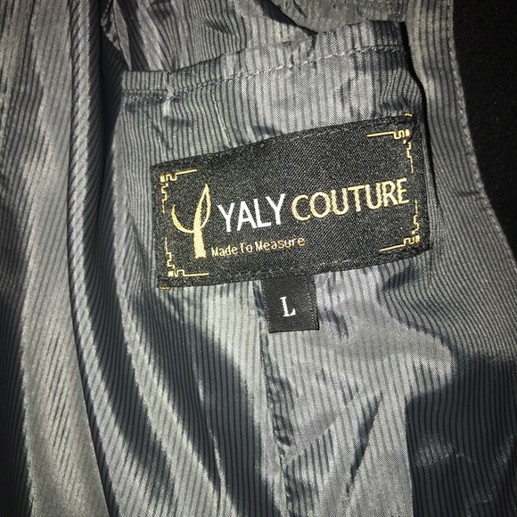 Custom Designed & Tailored Wool / Leather Coat, Size L - Picture 10 of 14